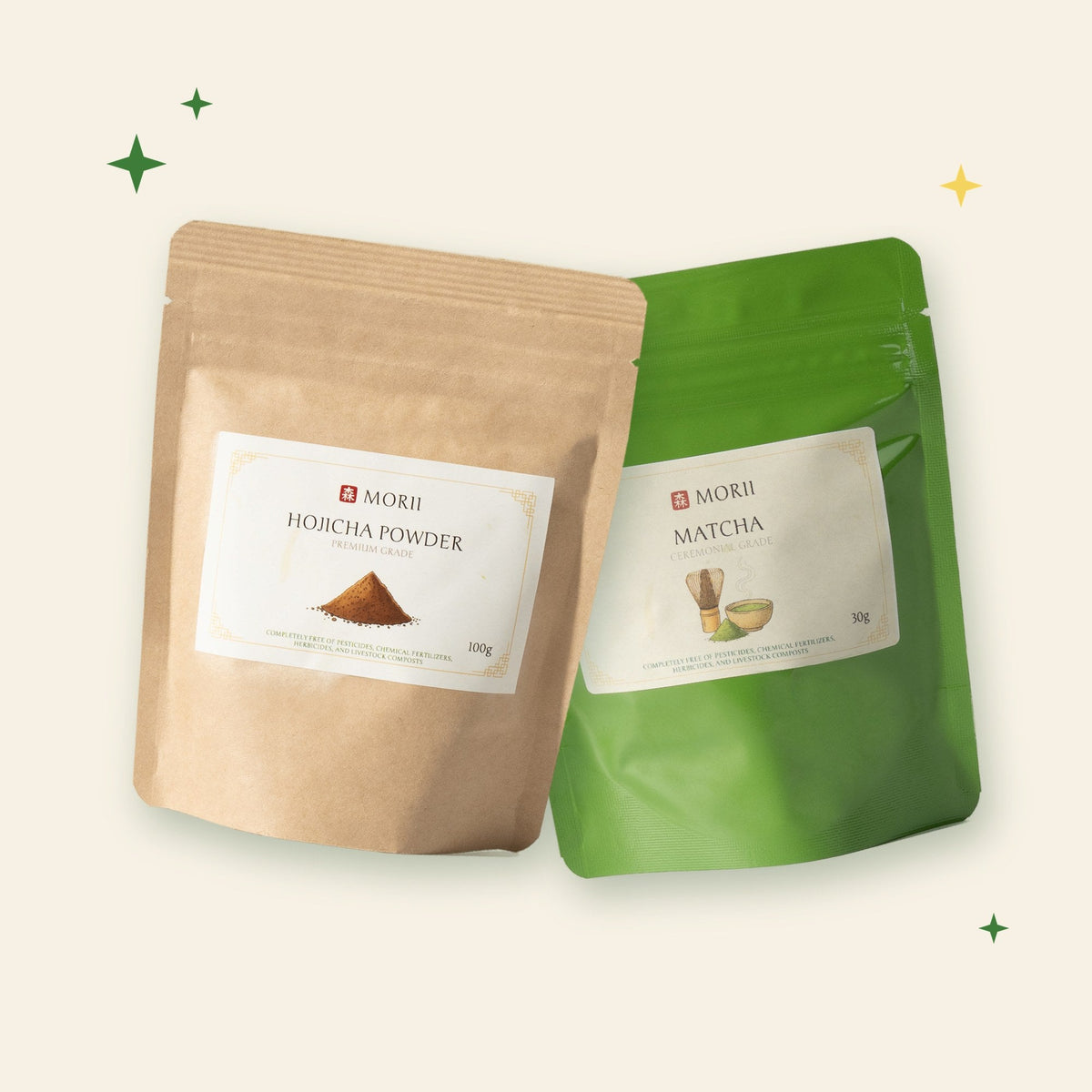 Latte Lovers — Morii hojicha powder and matcha pouches