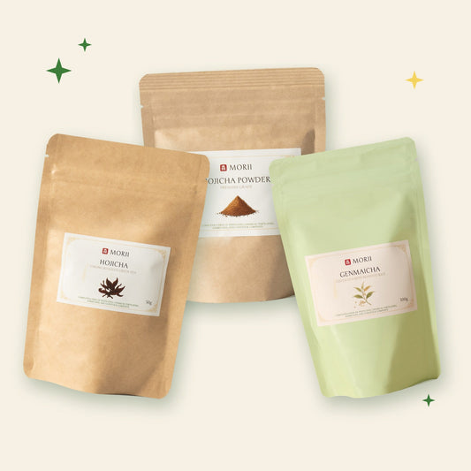 Roasted Trio — Morii strong hojicha, genmaicha and hojicha powder pouches